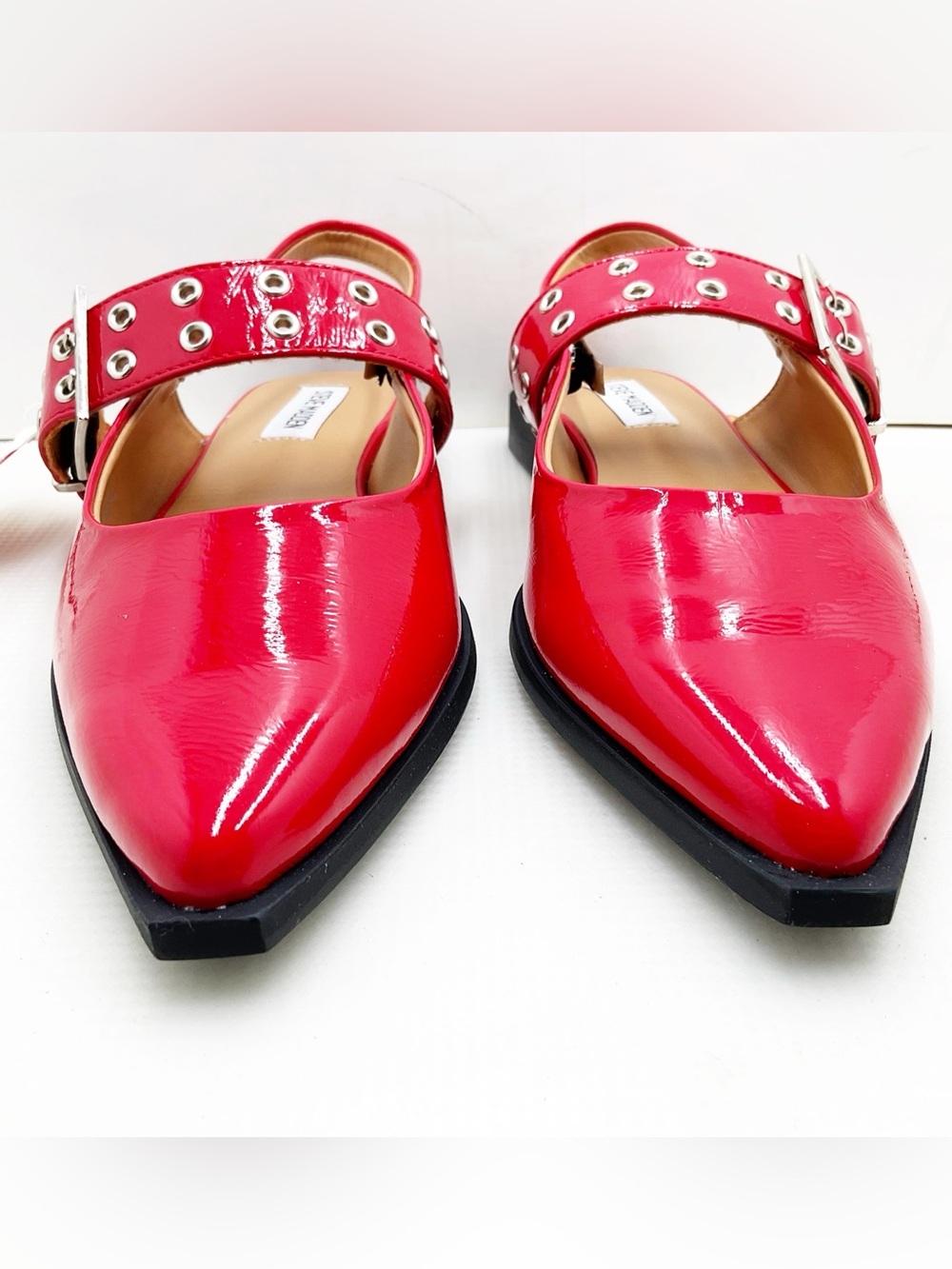 🆕{Steve Madden} Smokee Red Patent Pointed Slingback with Grommet Straps - Picture 14 of 16
